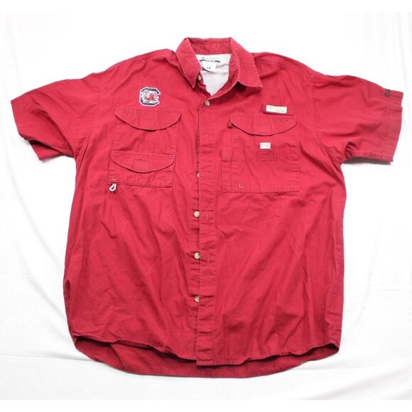 Columbia PFG Mens Red Short Sleeve Shirt With South Carolina Gamecocks Logo Size - Picture 1 of 16